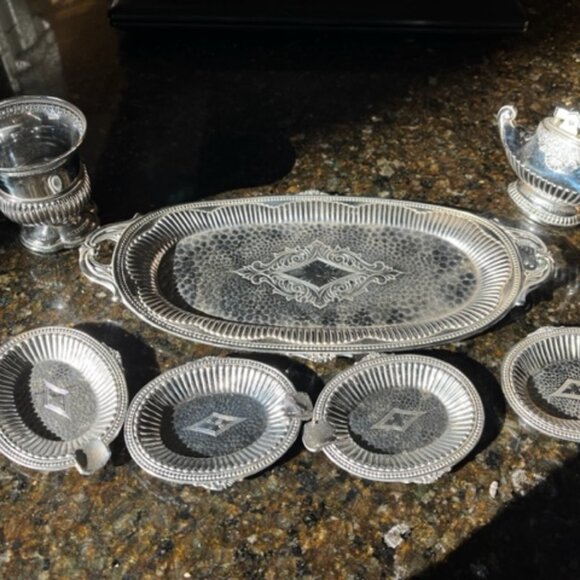 Vintage Rare Occupied Japan Silver Lighter Cigarette Holder and Tray Set